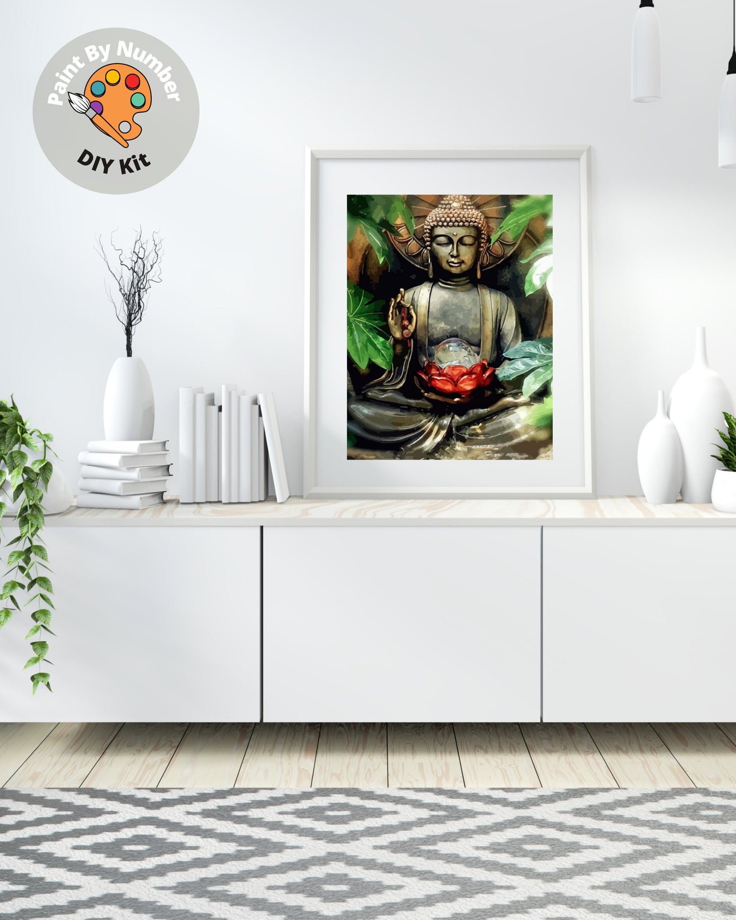 Meditating Buddha PAINT by NUMBERS DIY Kit Adults ,  Asian Theme Wall Decor ,Easy Beginner's Acrylic Painting Kit,Home Decor Wall Art Gift