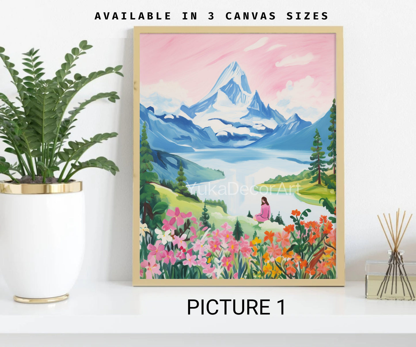 PAINT by NUMBERS Kit Adult | Mountain Flowers Pastel Colors Landscape Minimalist DIY Painting Beginners Acrylic Paint Kit Gift For Grandma