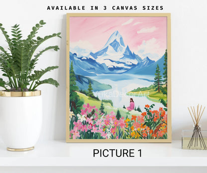 PAINT by NUMBERS Kit Adult | Mountain Flowers Pastel Colors Landscape Minimalist DIY Painting Beginners Acrylic Paint Kit Gift For Grandma