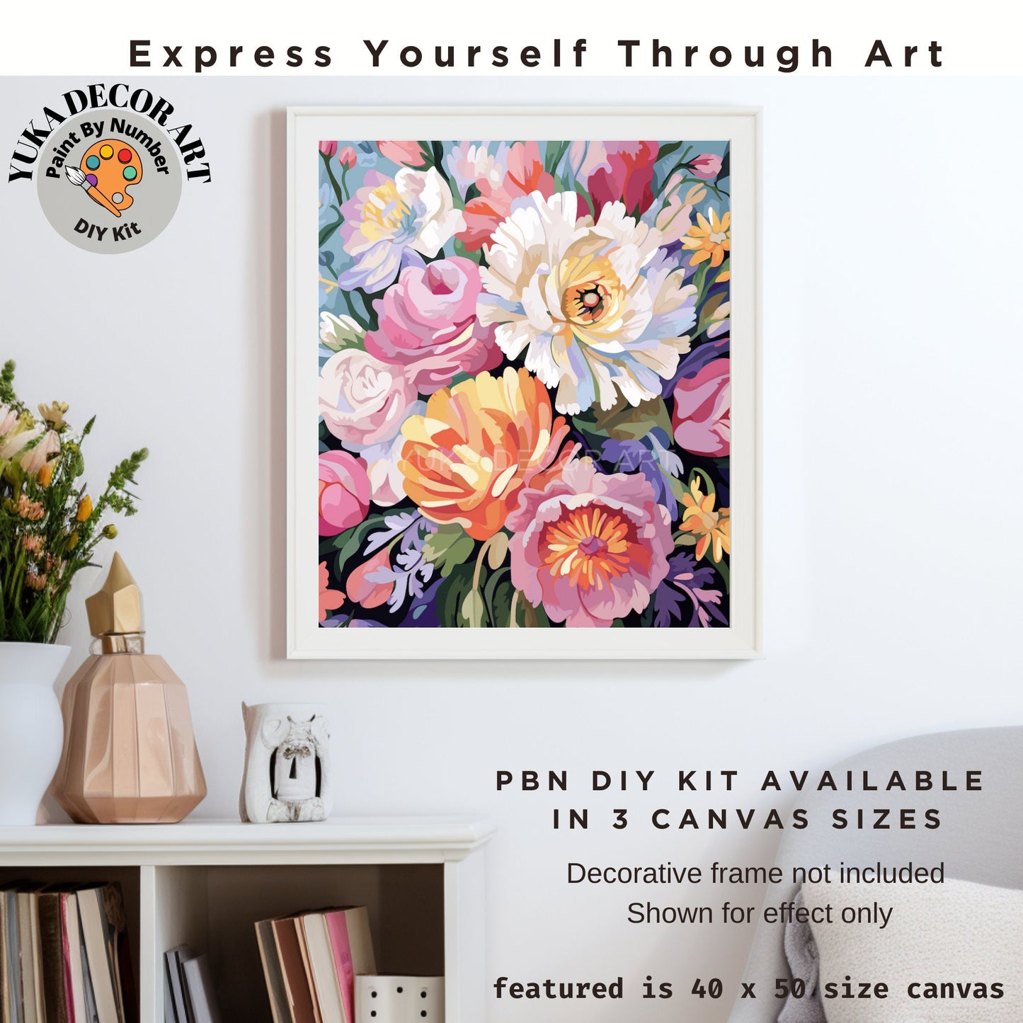 PAINT by NUMBERS Diy Kit Adult Garden Flowers Colourful Wall Art Easy Beginner Acrylic Painting Kit Grandma Mom Aunt Gift