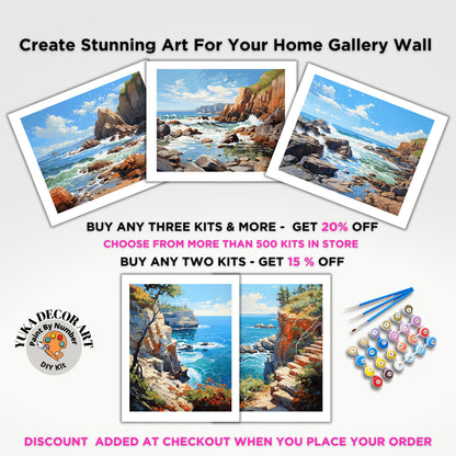Rocky Seascape PAINT by NUMBER DIY Kit Adult Scenic Coastal Art Easy Beginner's Oil Painting Canvas Hobby Set Wall Art Gift For Dad Grandpa