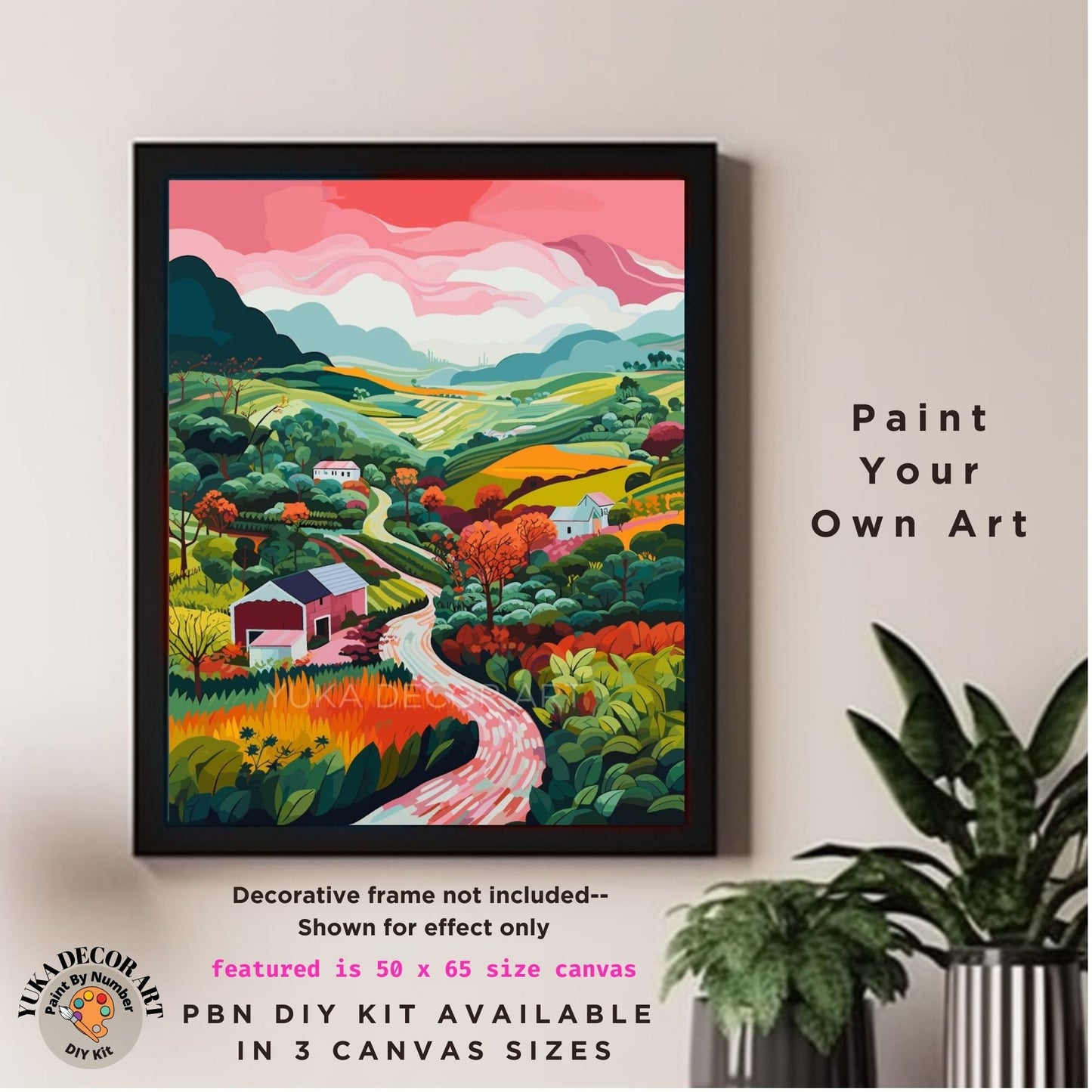 PAINT by NUMBERS Kit Adult Mountain Flowers Pastel Colors Landscape Modern Minimalist Naive Art DIY Painting Beginners Oil Paint Canvas Kit