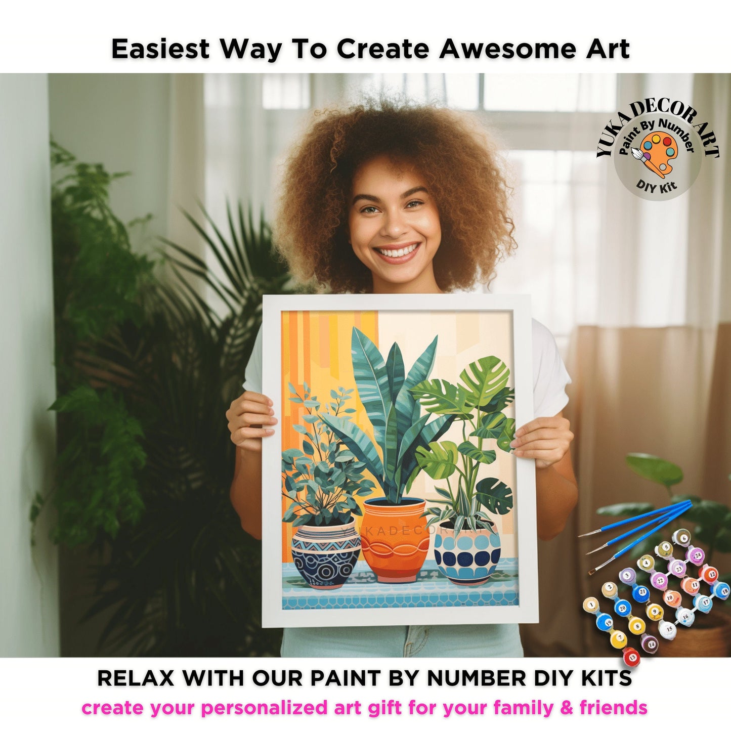HousePlants PAINT by NUMBERS Diy Kit Adult Boho Style Minimalist Art Easy Beginner DIY Painting Kit Gift Mom Dad Girlfriend