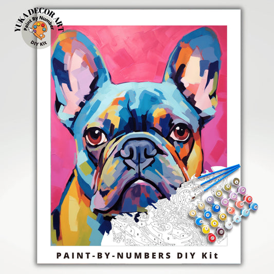 Colorful Dog PAINT by NUMBER Kit Adult , Pet Pug Portrait , Easy Beginner Acrylic Painting DIY Kit , Gift For Mom Dad