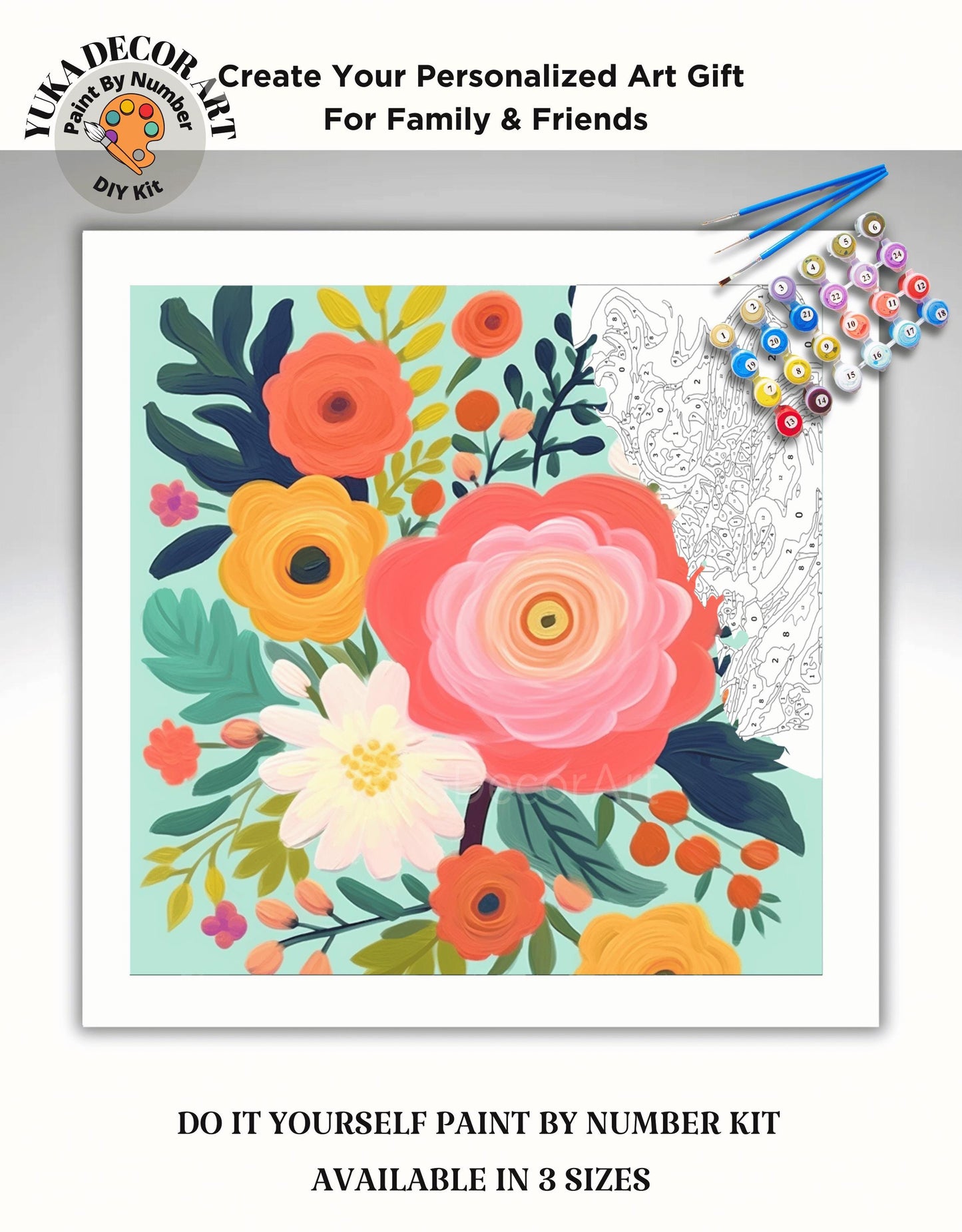 Boho Flowers PAINT by NUMBER Kit for Adults Abstract Flowers Paint Kit Easy Beginners Acrylic Paint DIY Kit Art Decor Whimsical Art Gift Mom