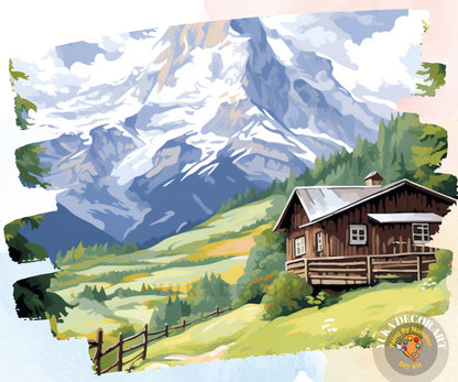 Mountain Cottage Paint by Number Kit DIY Adult Painting Hobby Easy Beginners Birthday Gift for Dad Grandfather Christmas Gift Mom Grandma