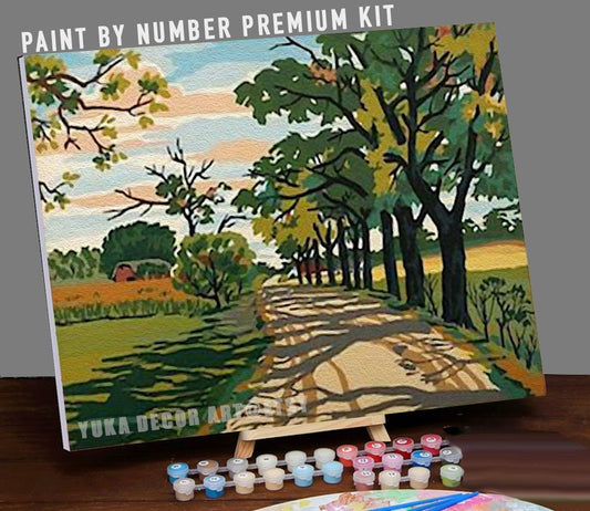 Country Road PAINT by NUMBER Kit for Adult , DIY Landscape Vintage Painting, Easy Beginner Acrylic Painting Kit,Vintage Decor Gift