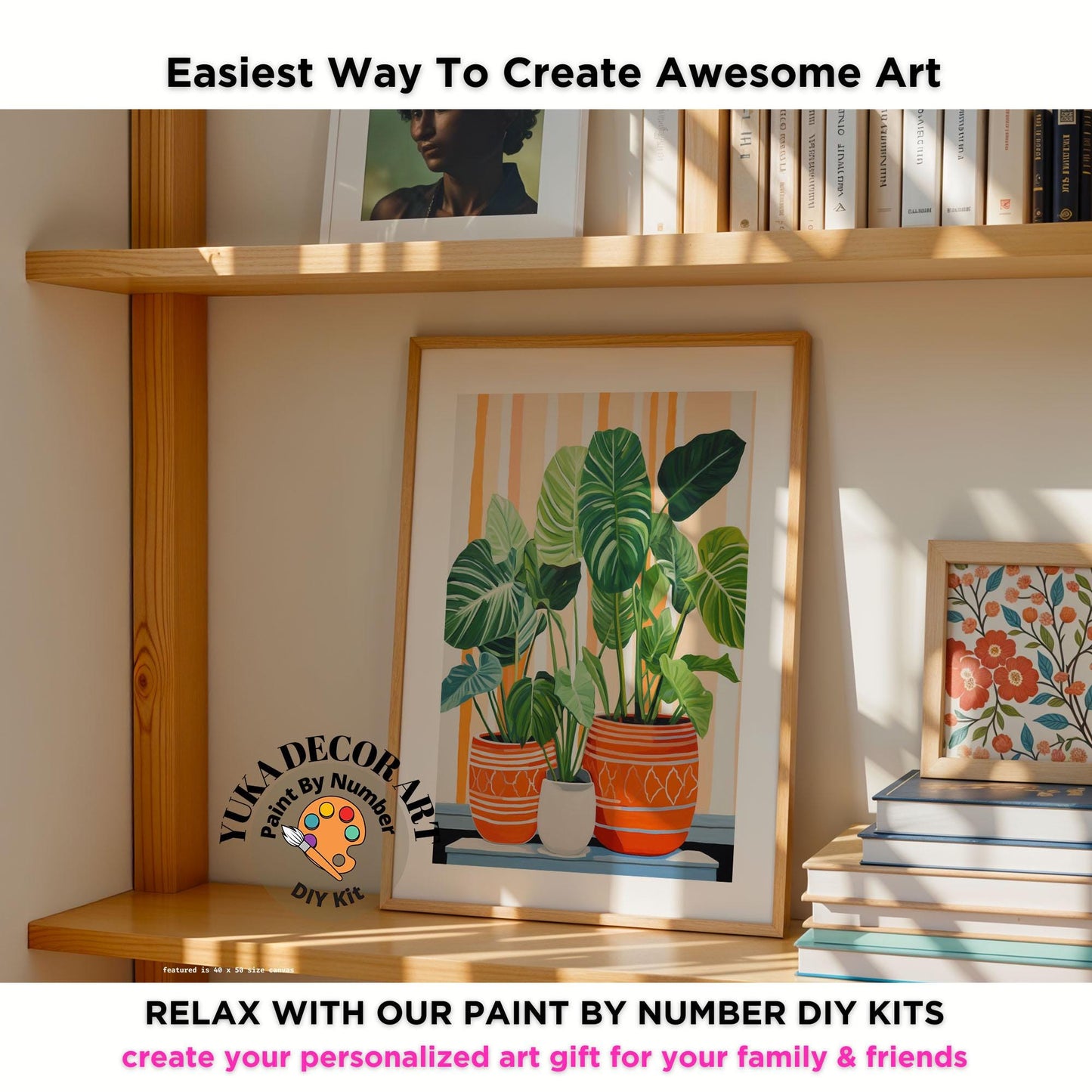 HousePlants PAINT by NUMBERS Kit Adult Boho Rustic Orange Minimalist Wall Art Easy Beginner DIY Painting Kit Gift Mom Dad