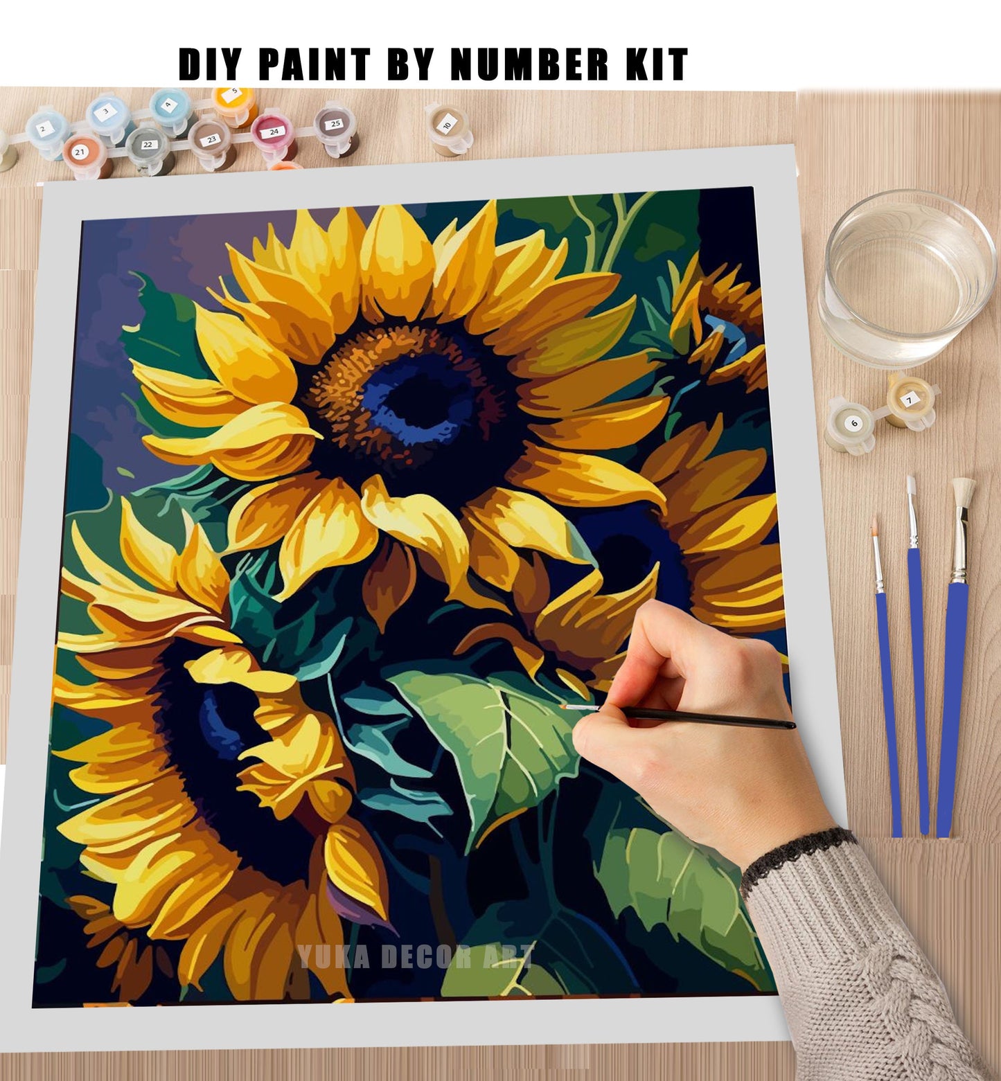 Sunflower PAINT by NUMBER Kit For Adults Floral Art Canvas Diy Easy Beginner's Acrylic Paint DIY Kit Wall Art Mom Gift Bday