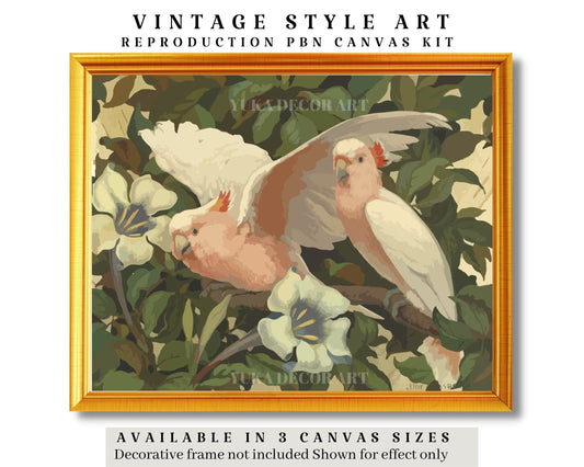 Pink Cockatoo Birds PAINT by NUMBER Premium DIY Paint Kit Adult , Vintage Style Easy Beginner Painting Gift,Wall Decor Gift