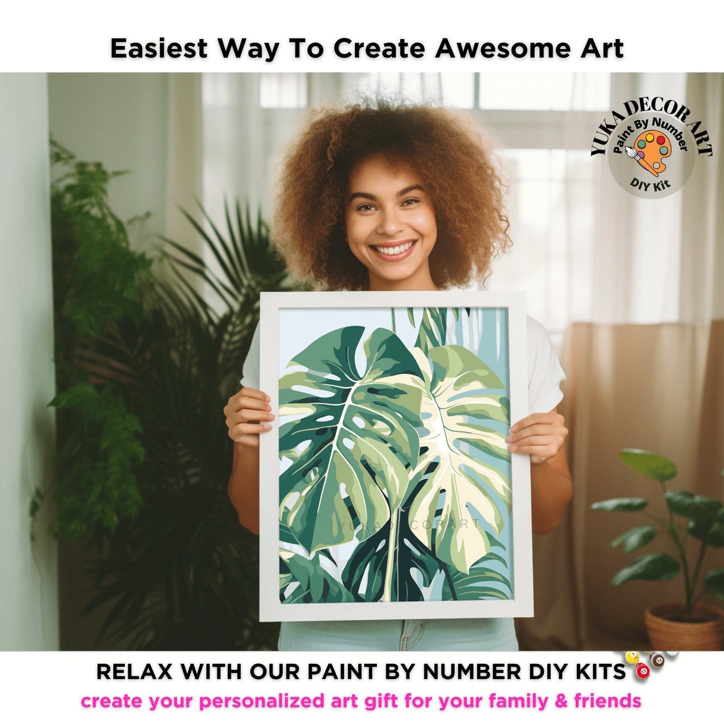 Monstera PAINT by NUMBERS Adult ,Home Indoor Plants Still life ,Beginners Easy Paint Kit DIY Wall Decor Gift  Mom Grandmom