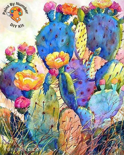 Paint by Numbers  Kit for Beginner , Kids & Adult Hobby, Green Cactus with Flower,Desert Landscape , Easy Acrylic DIY Painting Decor Gift
