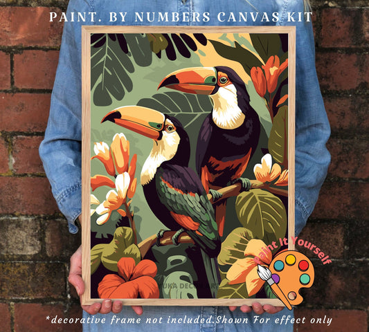 Colorful Toucans Bird Paint by Numbers Kit Adult Garden Lover Gift Easy DIY Beginners Painting Kit Cabin Decor Anniversary Gift For Mom Dad
