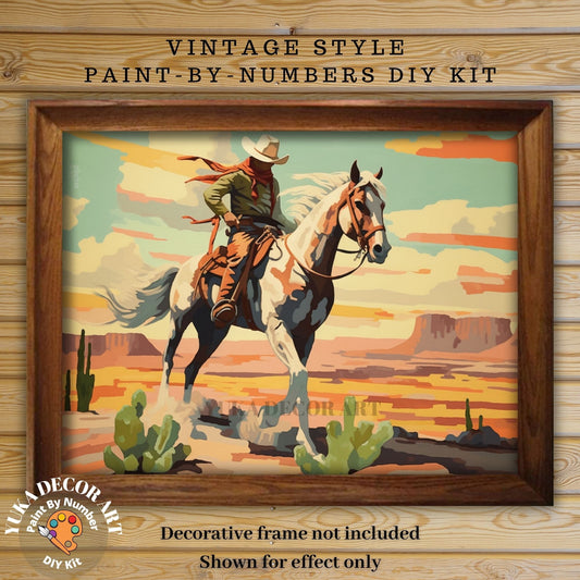 Cowboy PAINT by NUMBER Kit Adult Desert Horse Grand Canyon l Vintage Style Art Easy Beginner Oil Painting DIY Dad Gift Midwest Ranch Decor