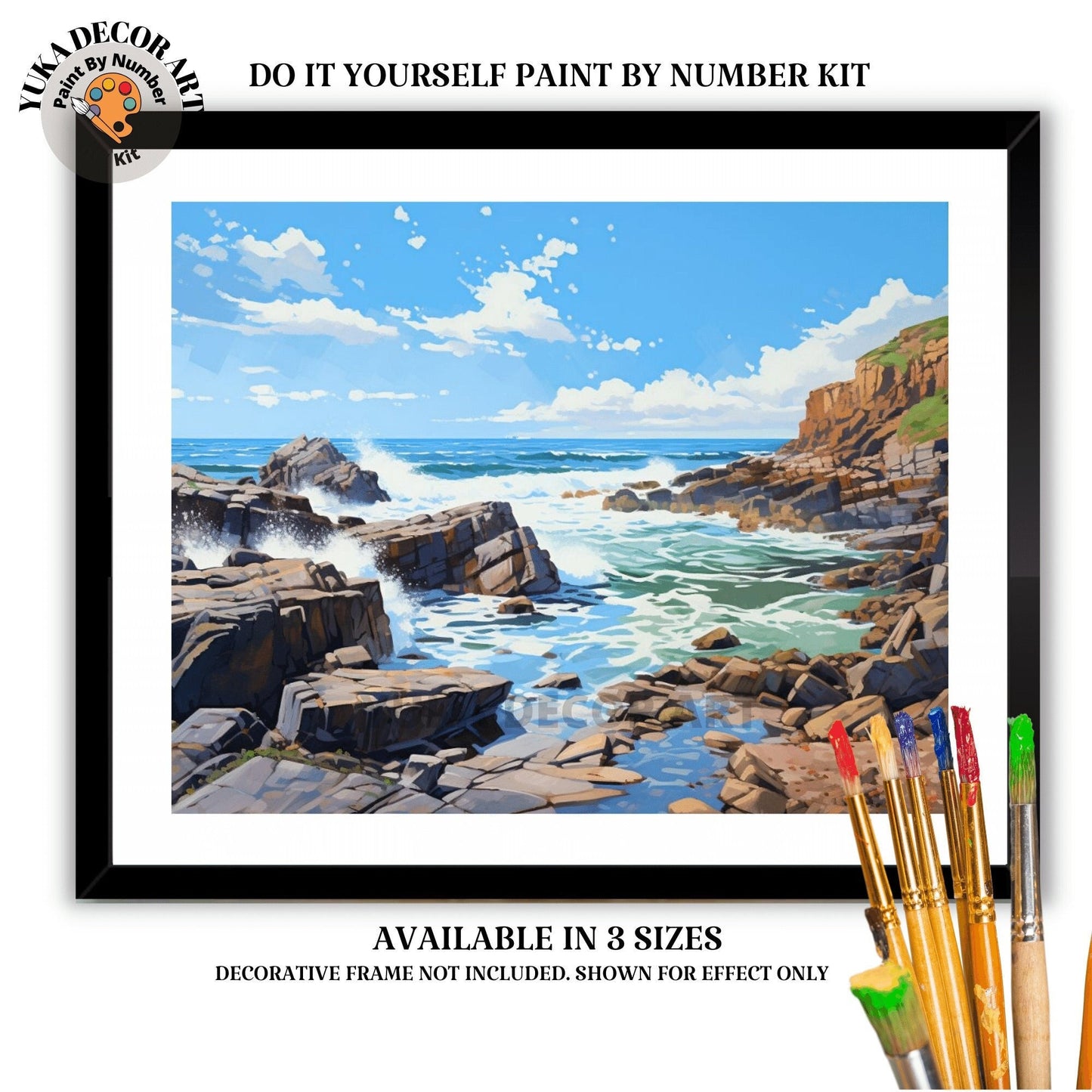 Rocky Seascape PAINT by NUMBER DIY Kit Adult Scenic Coastal Art Easy Beginner's Oil Painting Canvas Hobby Set Wall Art Gift For Dad Grandpa