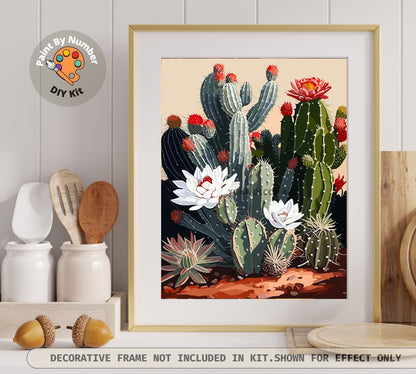 Cactus Flowers PAINT by NUMBER Kit Adults Botanical Art Easy Beginners Acrylic Paint DIY Kit Living Wall Art Ranch Decor Gift for Mom Friend