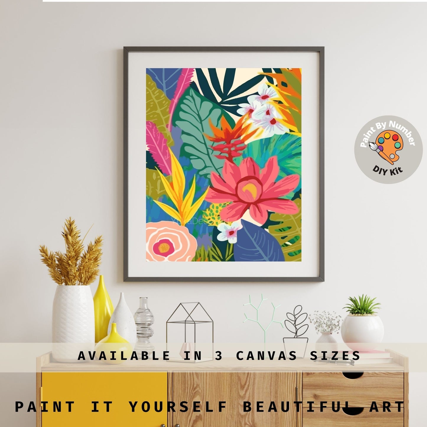 Flowers PAINT by NUMBER Kit for Adults Garden Botanical Abstract Minimalist Modern Art Easy Beginners Acrylic Paint DIY Kit Wall Art Gift