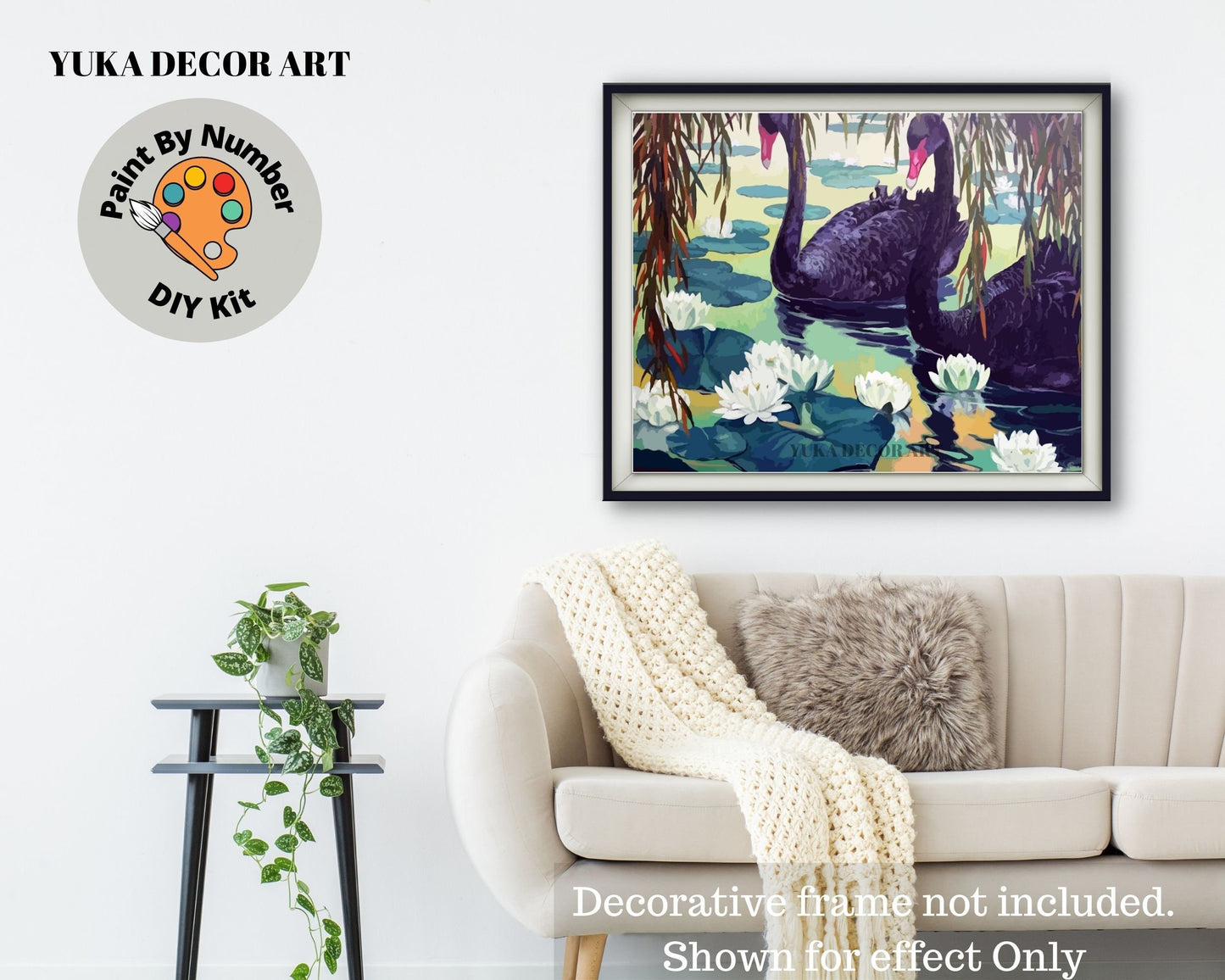 Black Swans In Lake Garden PAINT by NUMBER Premium DIY Paint Kit Adult , Vintage Style Easy Beginner Painting Gift