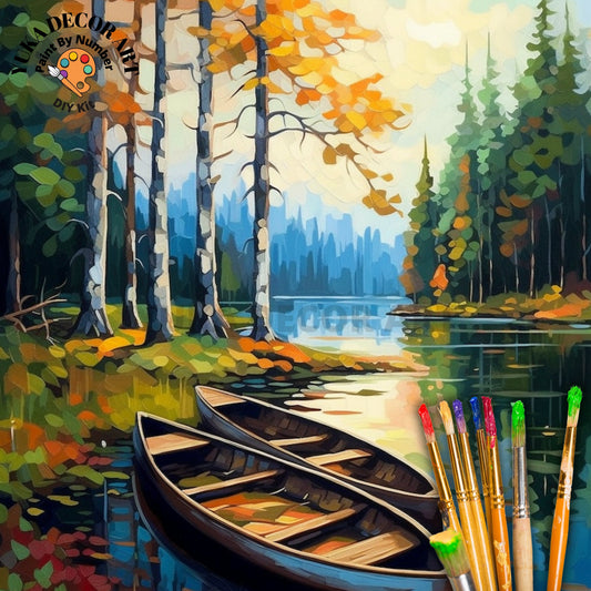 Autumn Landscape PAINT by NUMBER Kit Adult DIY by Numbers Painting Vintage Art Wall Decor Rustic Cabin Decor Birthday Hobby Gift For Wife