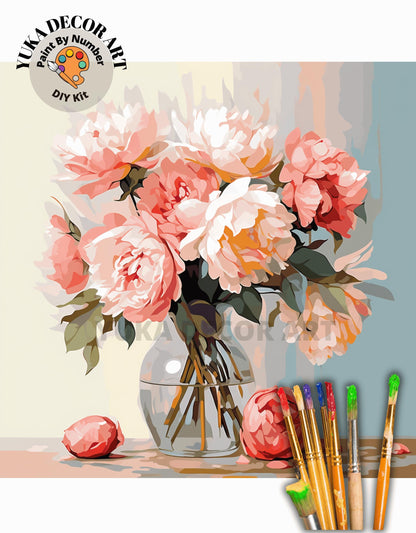 Pink Flowers In Vase PAINT by NUMBER Kit Adults Still Life Vintage Style DIY Painting Easy Beginners Wall Art Housewarming Gift Mom Sister