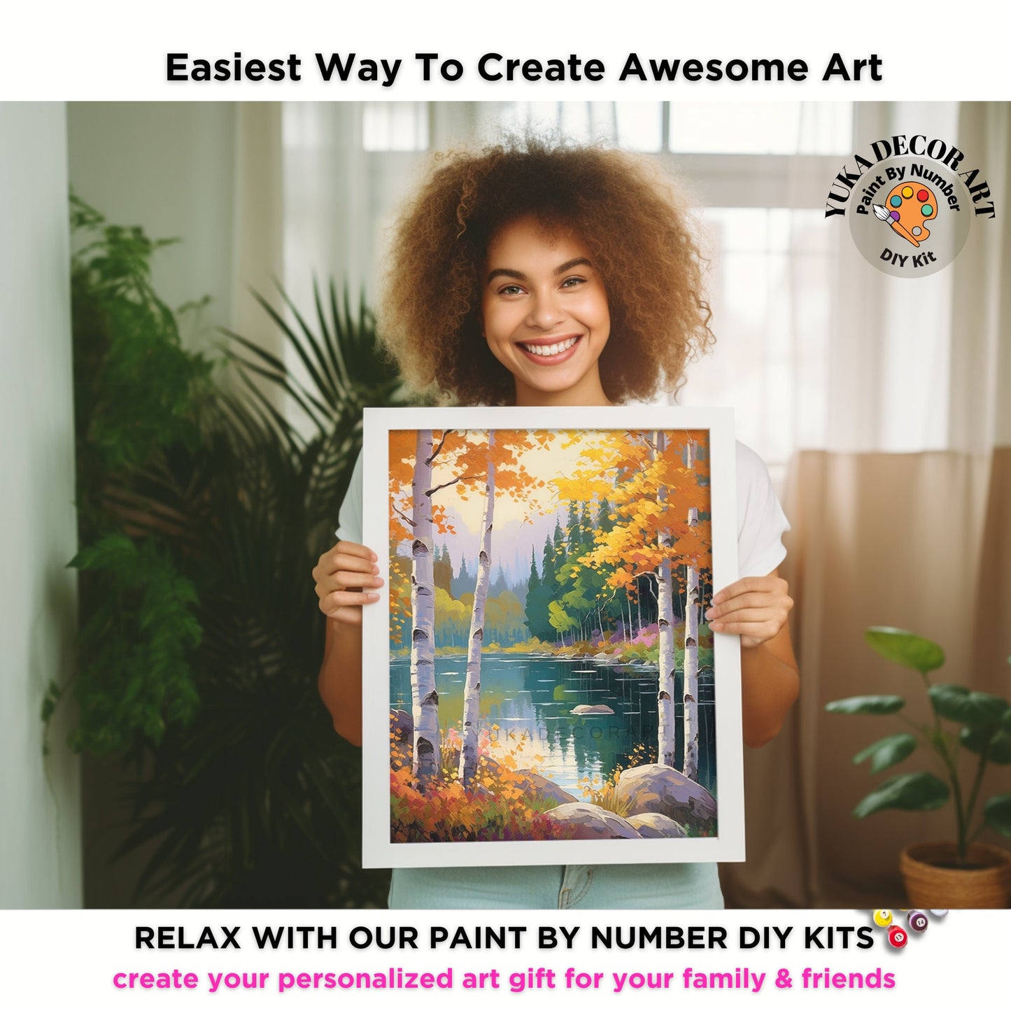 Autumn Forest View PAINT by NUMBER Kit Adult Nature Painting DIY by Numbers Easy Beginners Holiday Activity Birthday Gift For Mom Girlfriend