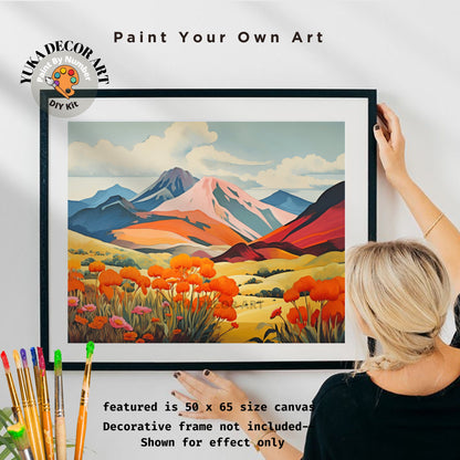 Mountain Landscape Adult PAINT by NUMBER Kit Flowers Valley Easy Beginner Painting DIY Canvas Kit Art Color By Number Set Gift For Mom Dad