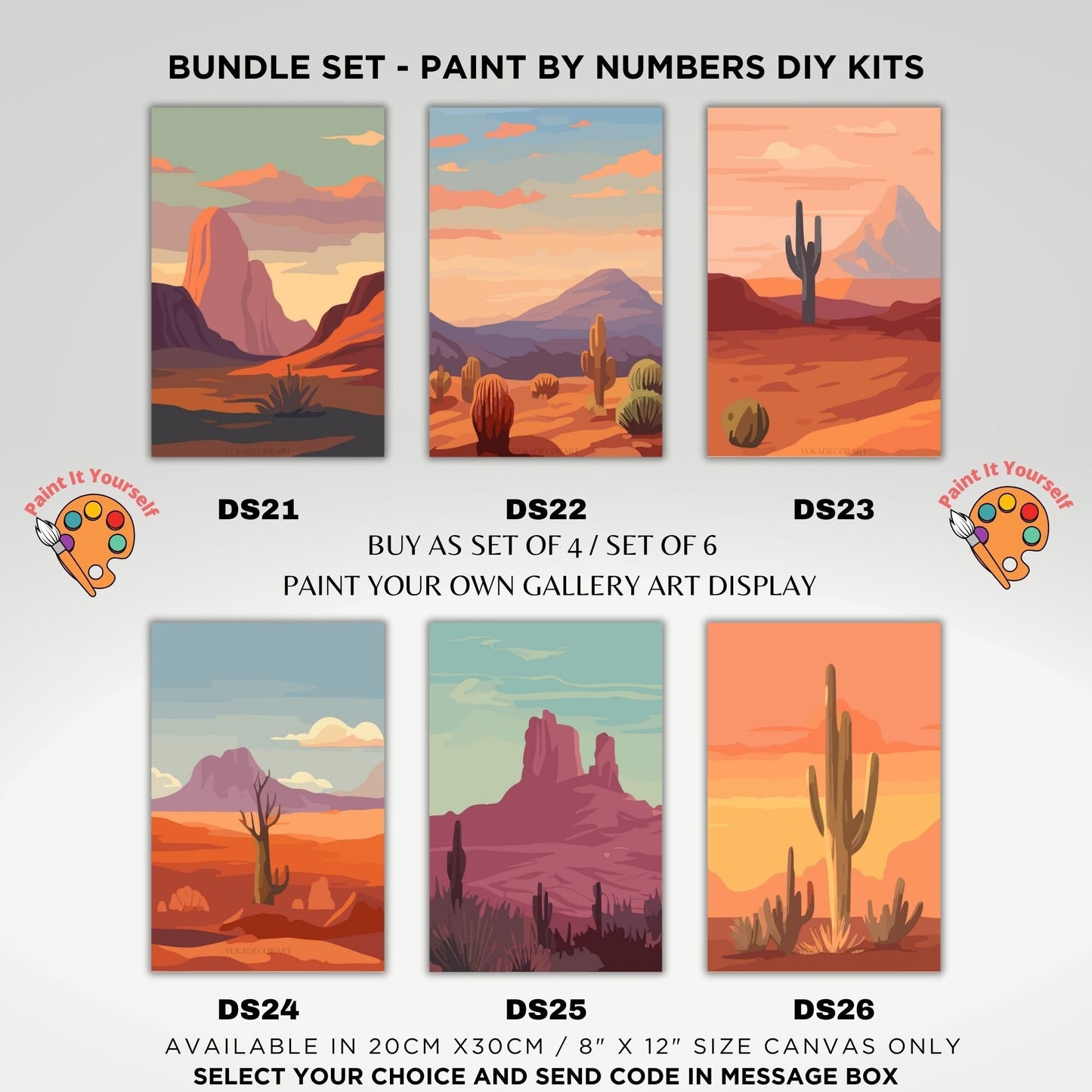 Minimalistic PAINT by NUMBER Kit Adult, Bundle Set of 2 / 3 / 4 / 6 kits , Midwest Boho Desert Art Easy Beginner Acrylic Painting DIY Kit
