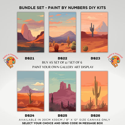 Minimalistic PAINT by NUMBER Kit Adult, Bundle Set of 2 / 3 / 4 / 6 kits , Midwest Boho Desert Art Easy Beginner Acrylic Painting DIY Kit