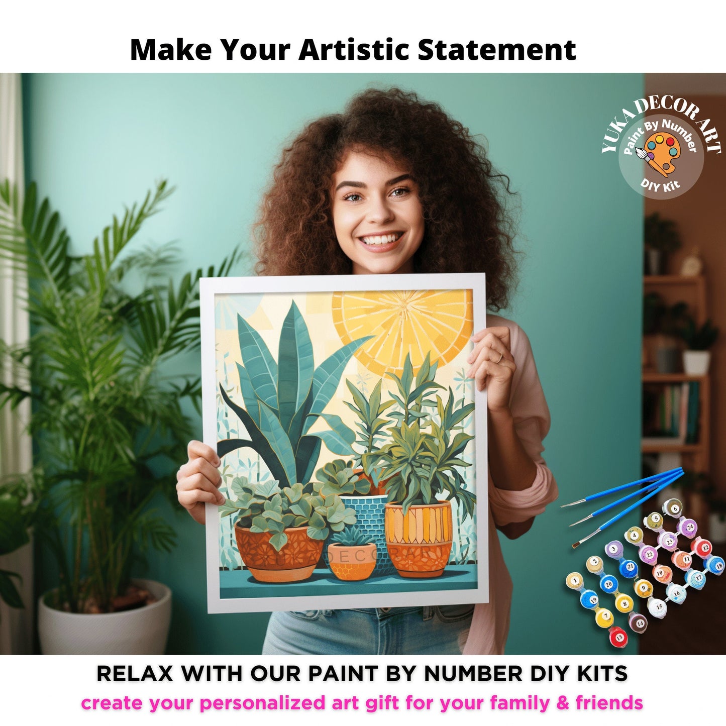 Midcentury Plants PAINT by NUMBERS Diy Kit Adult Boho Minimalist Art Easy Beginner DIY Painting Kit Gift Mom Dad Girlfriend