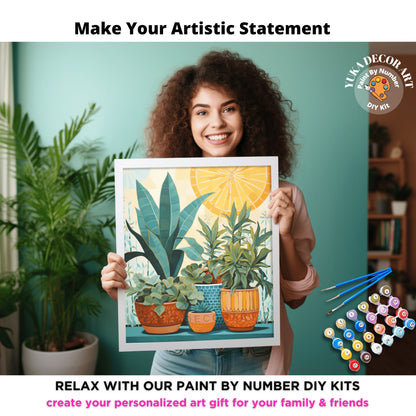 Midcentury Plants PAINT by NUMBERS Diy Kit Adult Boho Minimalist Art Easy Beginner DIY Painting Kit Gift Mom Dad Girlfriend