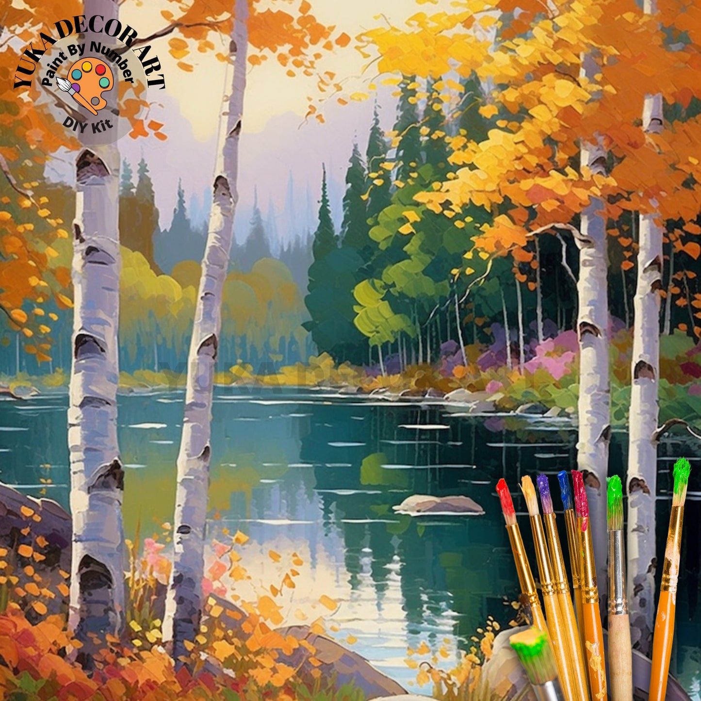 Autumn Forest View PAINT by NUMBER Kit Adult Nature Painting DIY by Numbers Easy Beginners Holiday Activity Birthday Gift For Mom Girlfriend
