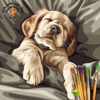 Cute Puppy PAINT by NUMBER Kit Adult Painting DIY Coloring by Numbers Set Easy Beginners Birthday Gift For Kids Holiday Activity Kit