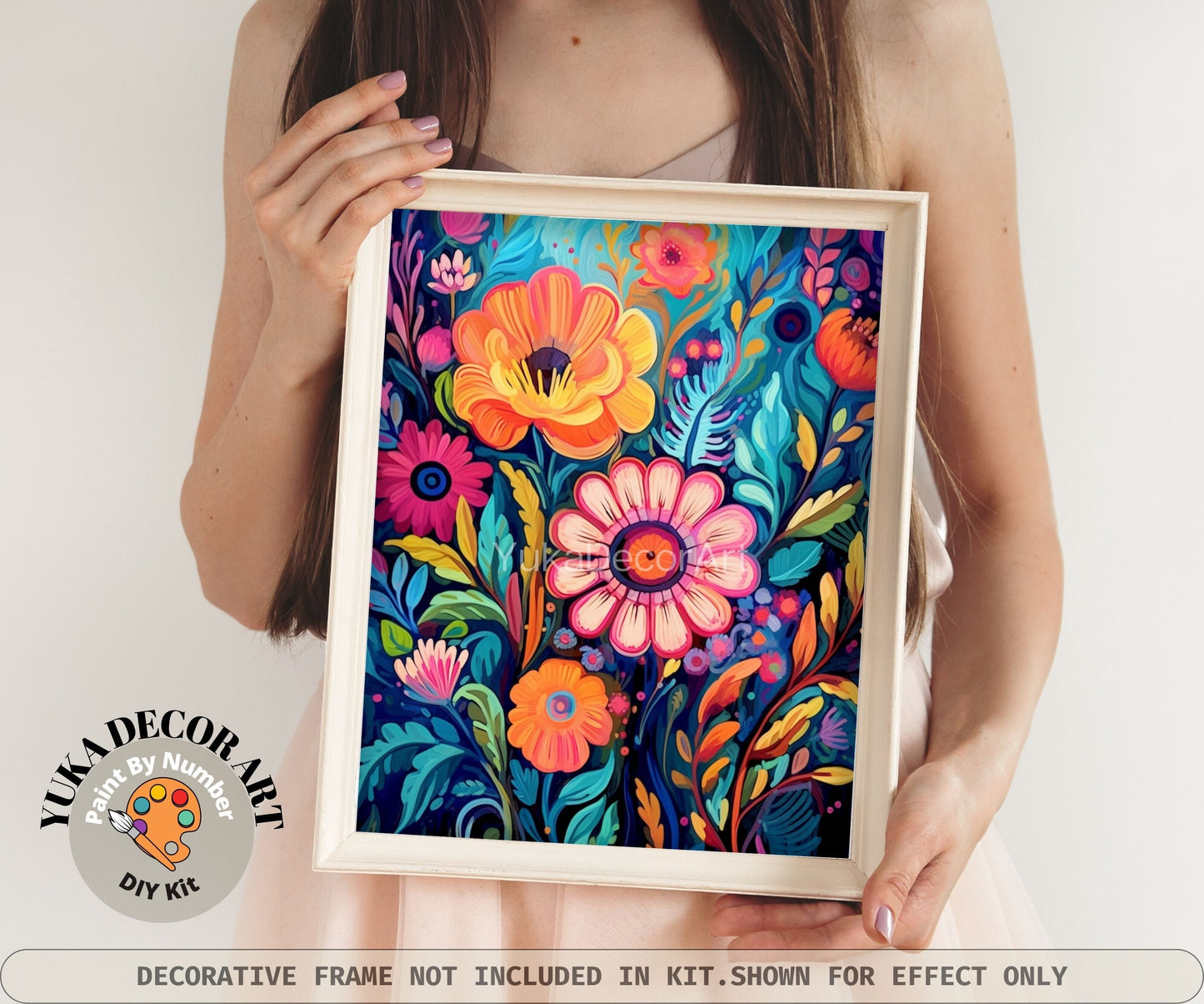 Floral PAINT by NUMBER Kit for Adults Abstract Flowers Paint Kit Easy Beginners Acrylic Paint DIY Kit Wall Art Decor Gift