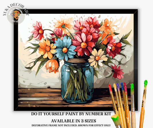 Floral PAINT by NUMBERS Kit Adults Farmhouse Rustic Decor DIY Painting Easy Beginners Canvas Kit Wall Art Mother's Day Gift Girlfriend