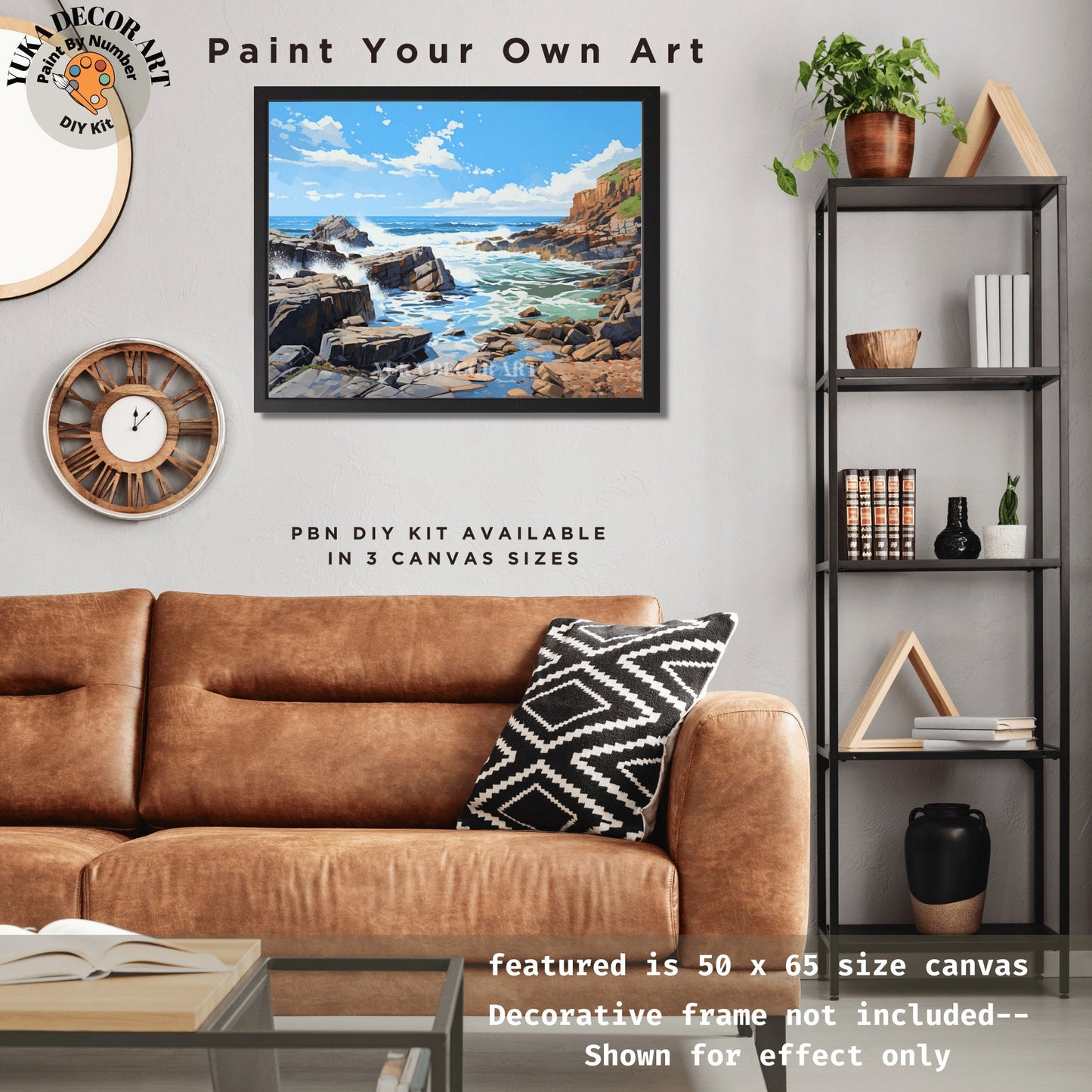 Rocky Seascape PAINT by NUMBER DIY Kit Adult Scenic Coastal Art Easy Beginner's Oil Painting Canvas Hobby Set Wall Art Gift For Dad Grandpa