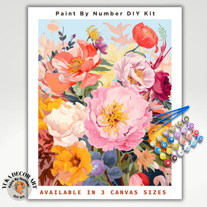 Flowers PAINT by NUMBER Kit for Adults Wildflowers Garden DIY Painting Floral Easy Beginners Painting Hobby Kit Decor Gift