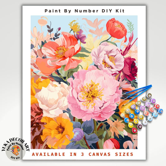 Flowers PAINT by NUMBER Kit for Adults Wildflowers Garden DIY Painting Floral Easy Beginners Painting Hobby Kit Decor Gift