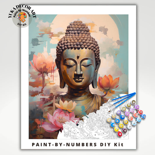PAINT by NUMBERS Kit For Adults Buddha Pink Lotus Flower DIY Vibrant Acrylic Paint Kit Zen Meditation Zen Studio Wall Art Gift Housewarming