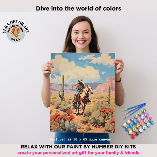 MidWest Desert Art PAINT by NUMBER Kit Adult Painting DIY Vintage Rustic Cabin Wall Art Saguaro Cactus Cowboy Style  Birthday Gift For Dad