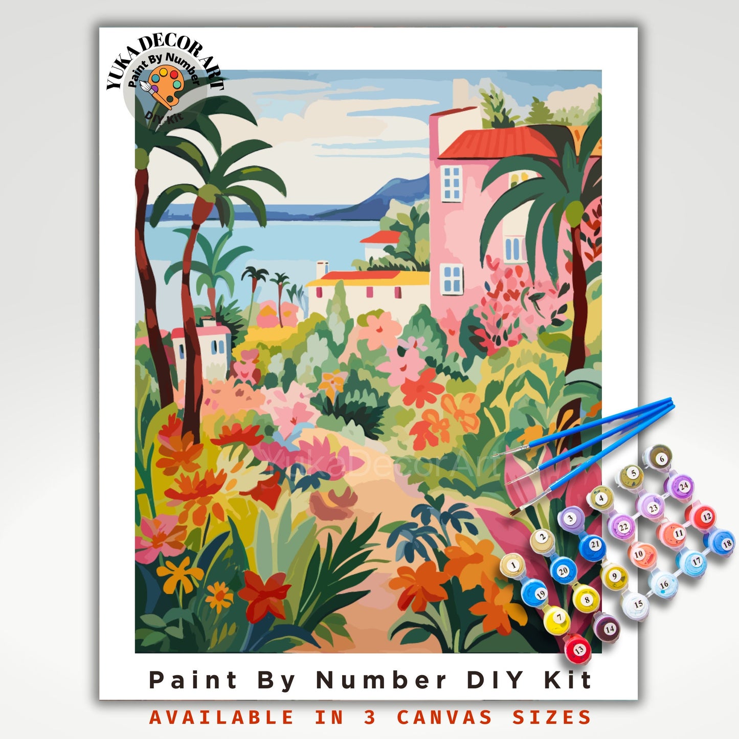 PAINT by NUMBER Kit Adult , Mediterranean Home Lush Landscape Minimalist DIY Painting Easy Beginners Acrylic Paint Kit Premium Decor Gift