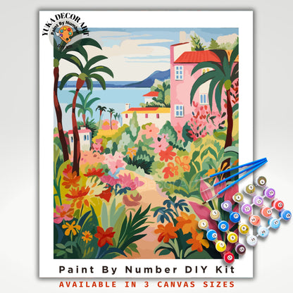 PAINT by NUMBER Kit Adult , Mediterranean Home Lush Landscape Minimalist DIY Painting Easy Beginners Acrylic Paint Kit Premium Decor Gift