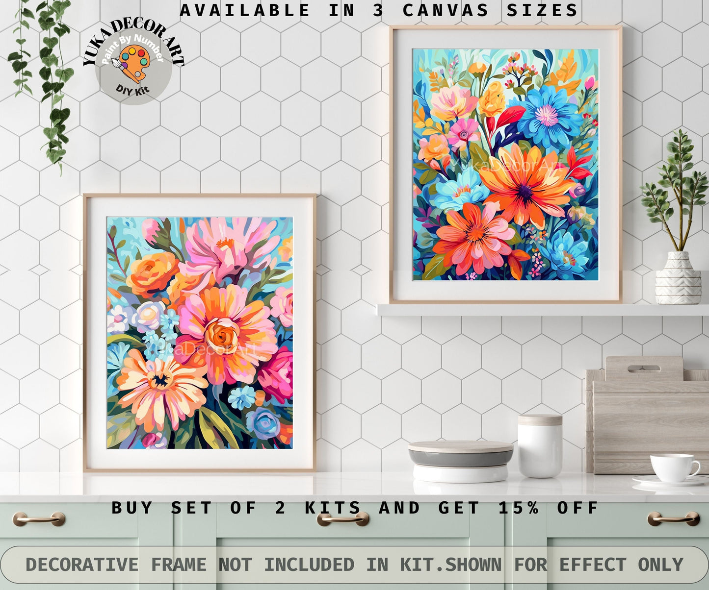 Colourful Floral PAINT by NUMBER Kit for Adults Garden Flowers DIY Painting Easy Beginners Kit Wall Art Gift For Mom Girlfriend Wife Grandma