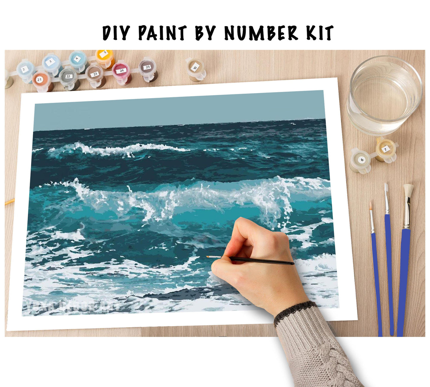 Seaside PAINT by NUMBERS Kit for Adult & Kids, Sea Waves Beach DIY Painting , Easy Beginner Acrylic Painting Kit,Home Decor Gift