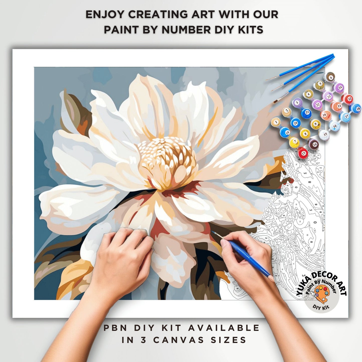 Floral PAINT by NUMBERS Adult Kit , Painting , Magnolia Flower Easy Beginner Acrylic Painting DIY Kit , Gift For Grandma