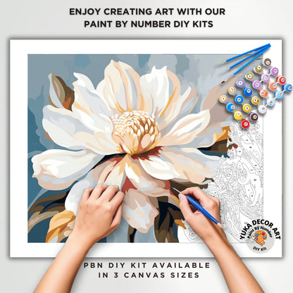 Floral PAINT by NUMBERS Adult Kit , Painting , Magnolia Flower Easy Beginner Acrylic Painting DIY Kit , Gift For Grandma