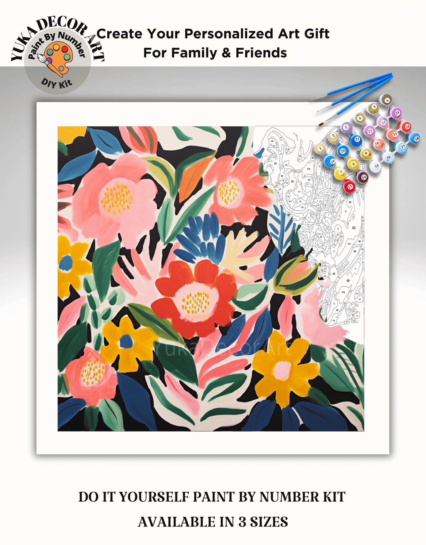 Matisse Flowers PAINT by NUMBER Kit Adult, Floral Wall Art Kit ,Easy Beginner Acrylic Diy Painting | Bday Gift for Wife Girlfriend Sister