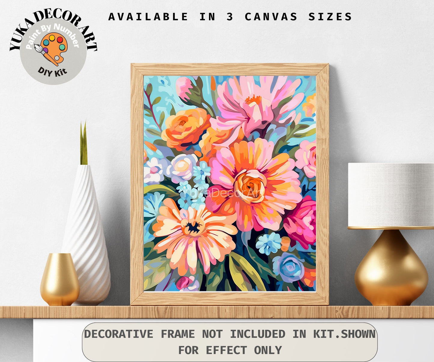 Colourful Floral PAINT by NUMBER Kit for Adults Garden Flowers DIY Painting Easy Beginners Kit Wall Art Gift For Mom Girlfriend Wife Grandma