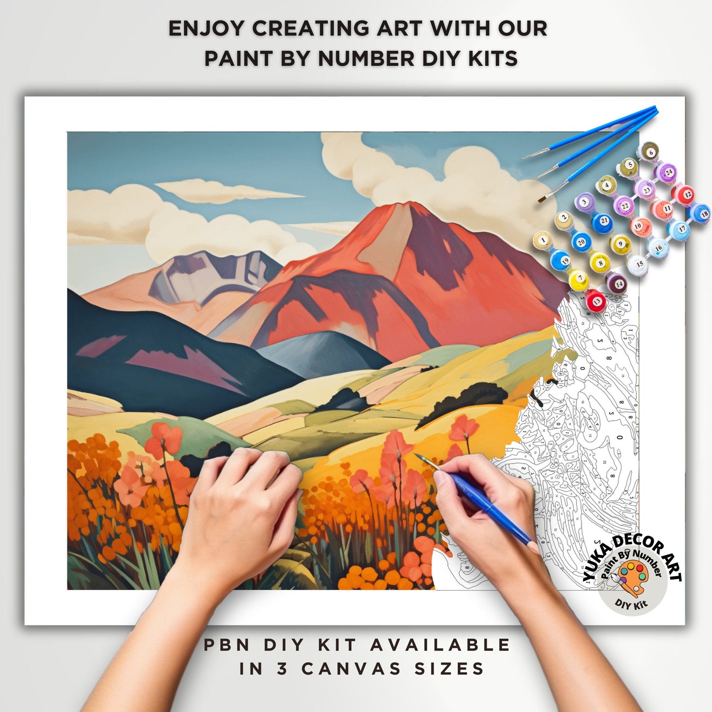 Mountain Flowers PAINT by NUMBER DIY Kit Adult Landscape Valley Easy Beginner Acrylic Painting Art Canvas Christmas Gift For Grandma Grandpa