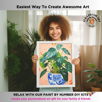 Indoor Plant PAINT by NUMBERS Kit for Adults Minimalistic Chic DIY Painting Easy Beginners Hobby Painting Kit Wall Art Gift Mum Plant Lover