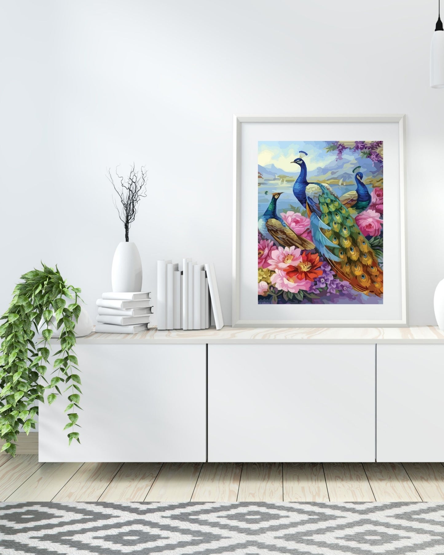 Peacock Bird PAINT by NUMBER Kit for Adults ,Nature Pink Flowers ,Easy DIY Beginners Acrylic Paint Kit ,Living Bedroom  Gift for Mom